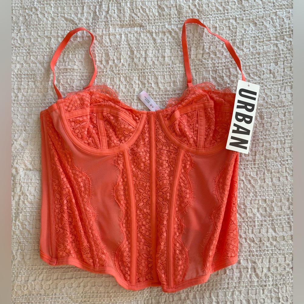 Urban Outfitters Coral Lace Corset Top